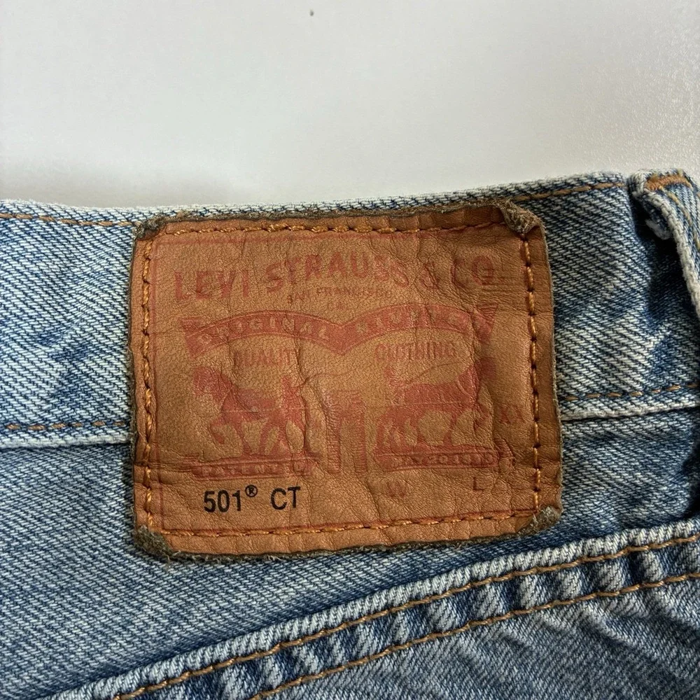Levi's 501 CT Jeans 33x27 Blue Distressed Denim Button Fly Faded (Tag 29x32)